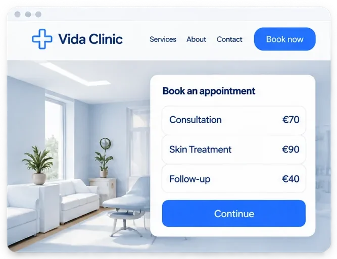 Παράδειγμα: το widget κρατήσεων μέσα στο site μιας κλινικής (φανταστικό μαγαζί).